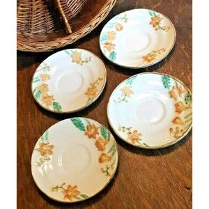 4 Hollywood Craftsman Saucers Floral Raised Poppy Design Vintage 1950s